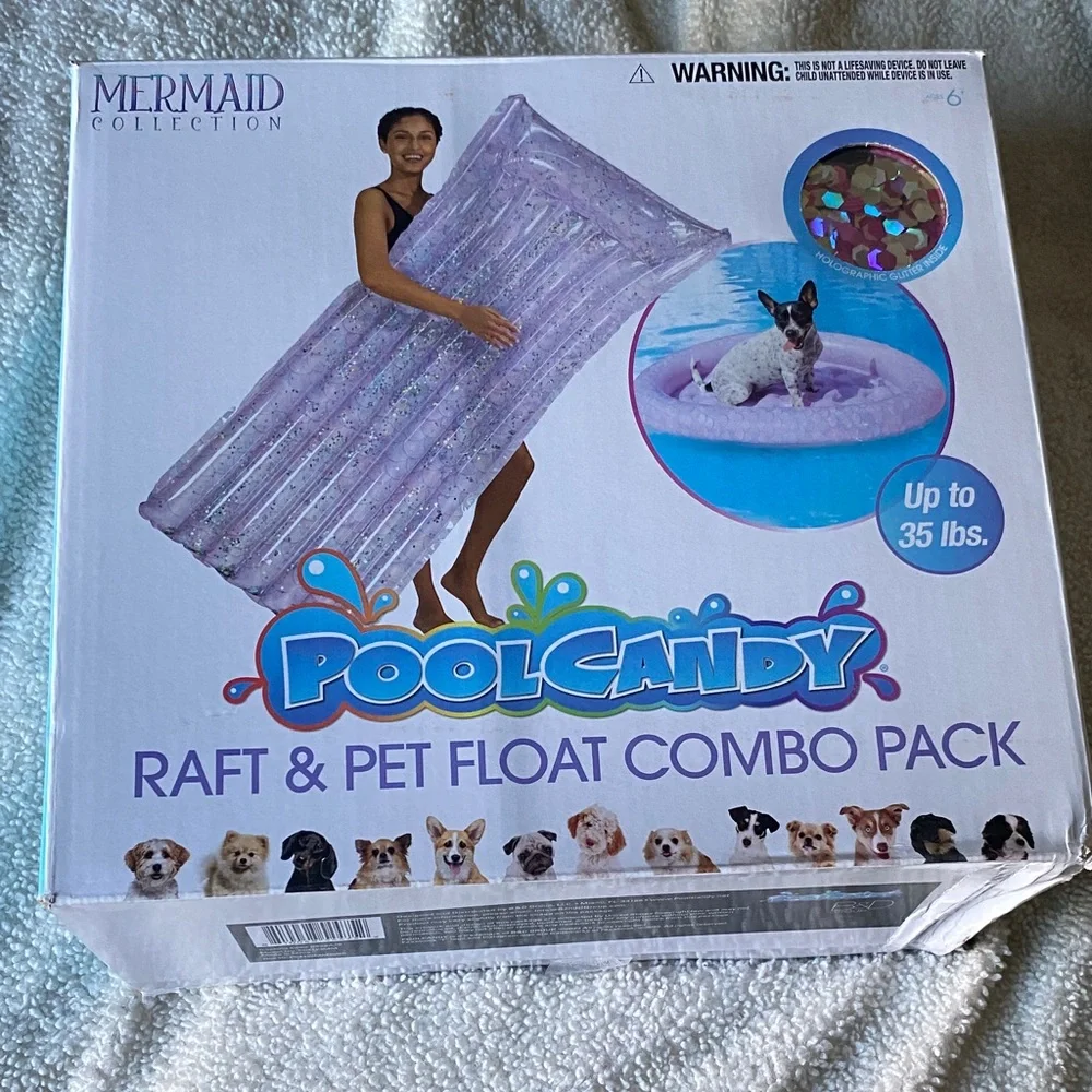 PoolCandy Mermaid Combo Pack - NEW In Box! Raft & Dog Float